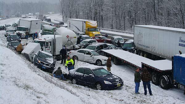 Pennsylvania Turnpike turned into parking lot after 100-car pileup after ice storm.